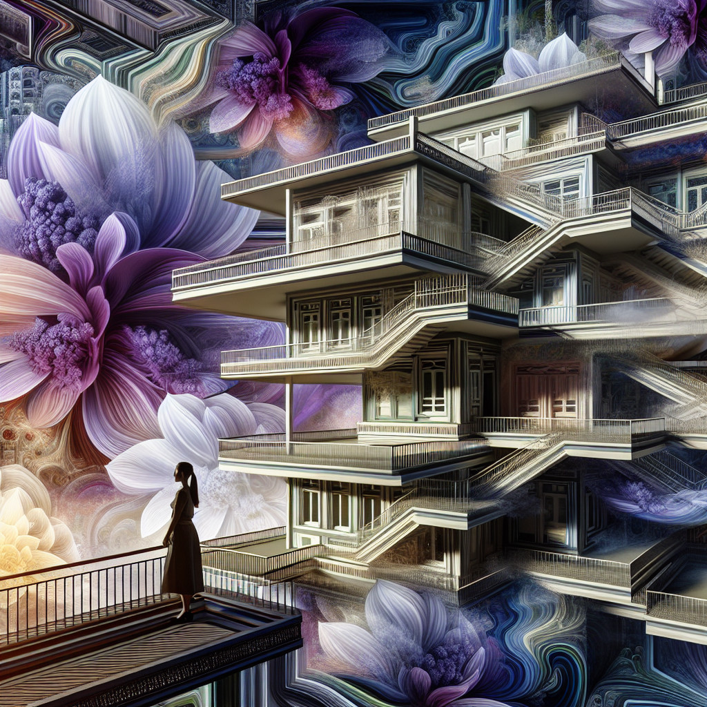 Surreal Multi-Tiered Building with Floral Patterns