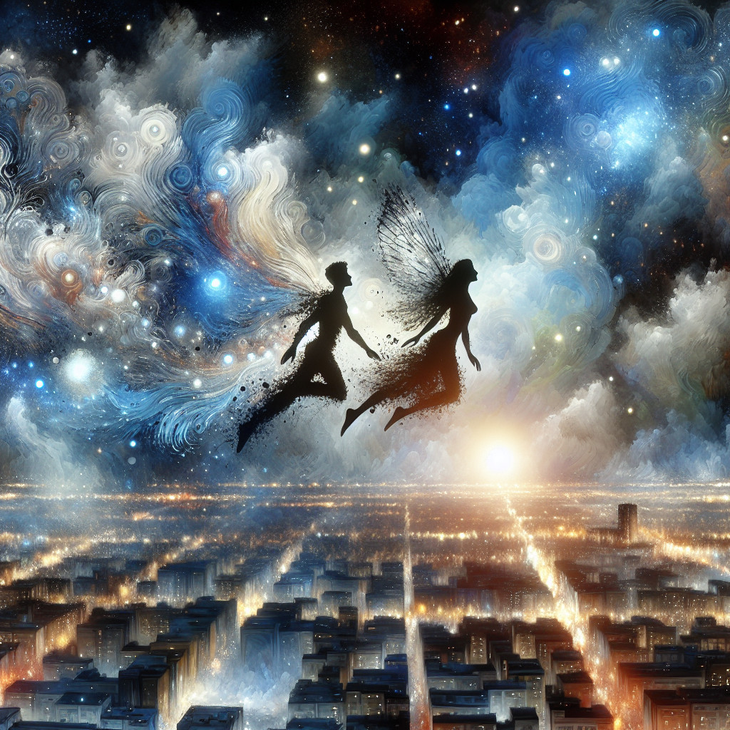 Celestial Landscape with Figures and Vibrant Clouds