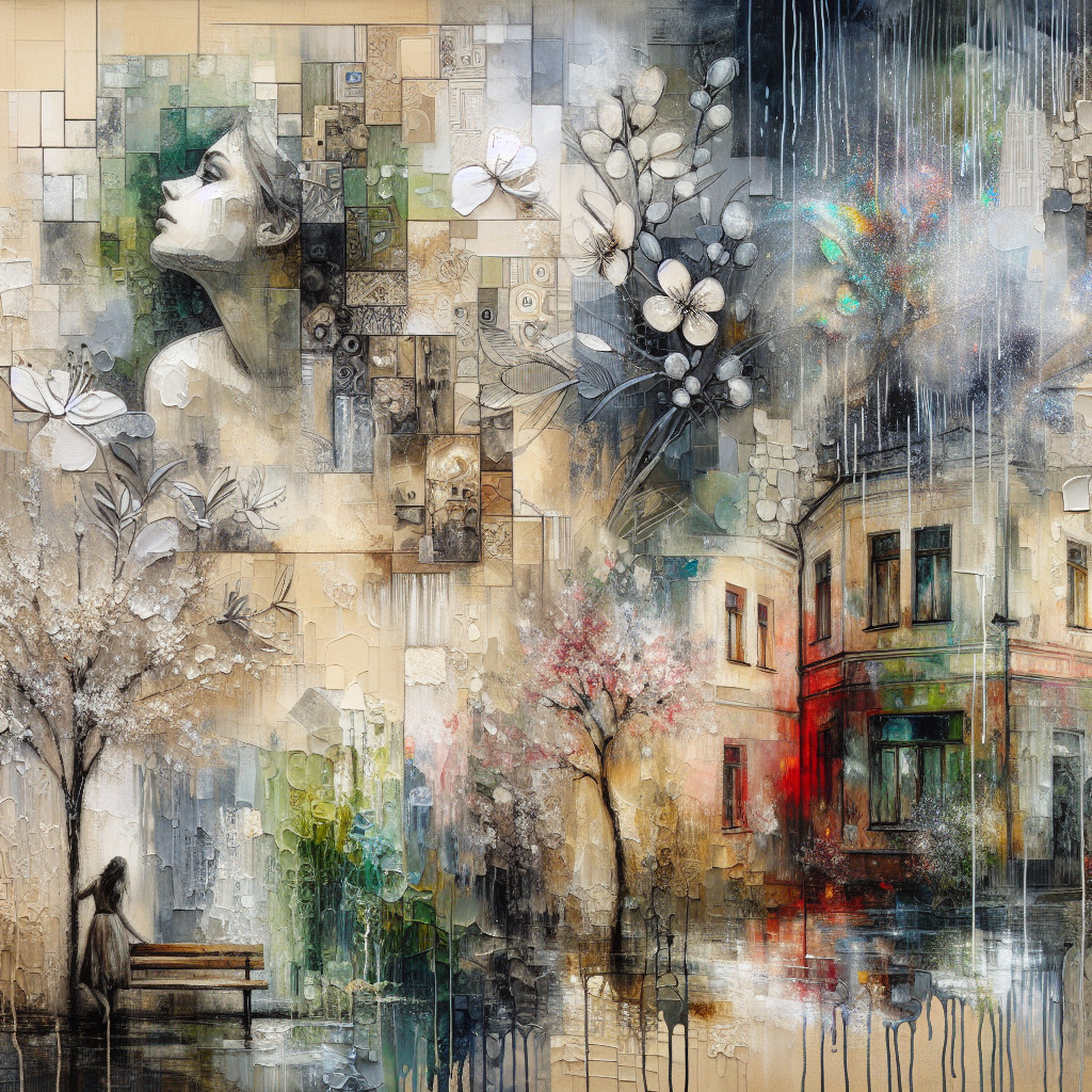 Aquarelle Cityscape Collage with Floral Elements
