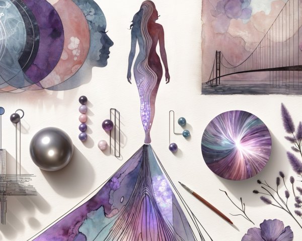 Tranquil Artistic Composition with Silhouette and Watercolors