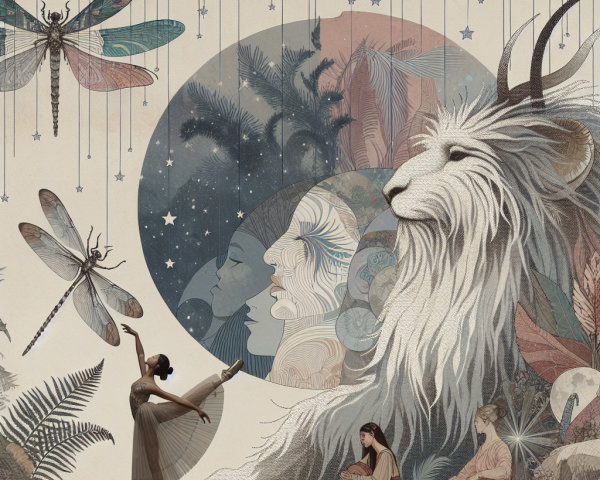 Whimsical Ballerina Surrounded by Ethereal Elements