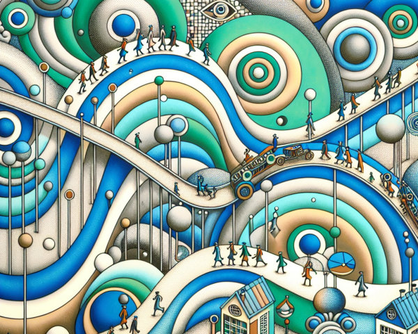 Abstract Landscape with Swirling Blue and Green Hues