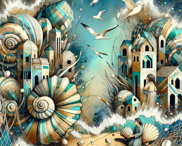 Surreal Coastal Scene with Whimsical Architecture
