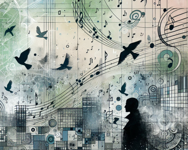 Abstract Artwork of Silhouette with Musical Elements