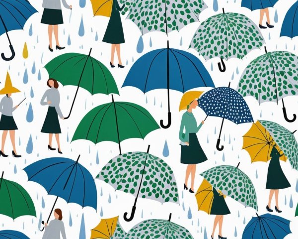 Whimsical Illustration of Colorful Umbrellas and Fashion