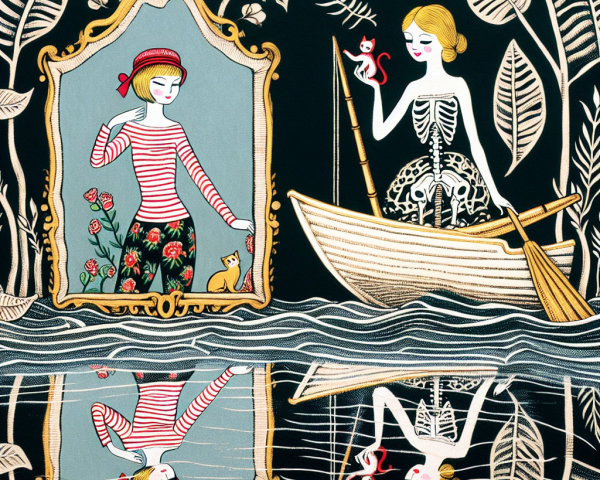 Whimsical Split Illustration of Reflection and Contrast