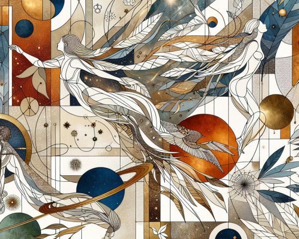 Abstract Composition of Ethereal Beings and Celestial Elements