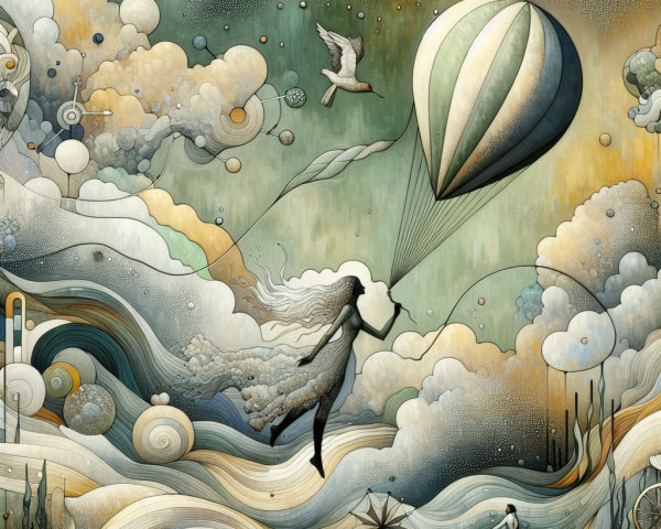 Floating Woman in Dreamlike Balloon Scene
