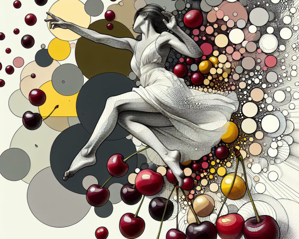 Dynamic Composition of Flowing Figure and Colorful Circles
