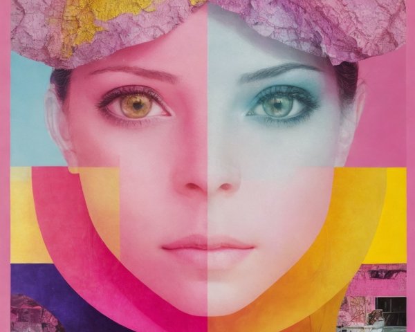 Collage of Woman's Face in Vibrant Color Contrast