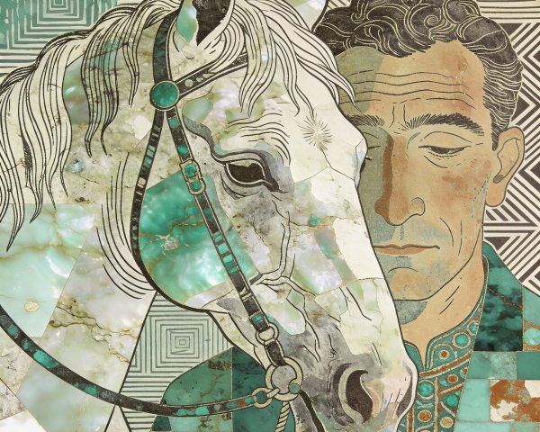 Mosaic of Man and Horse with Geometric Patterns