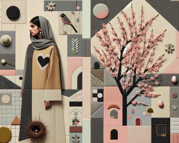 Stylized Composition of Woman and Abstract Landscape