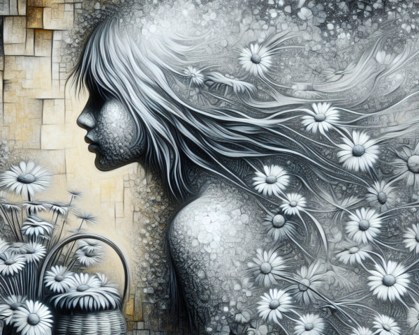 Profile of a Young Woman with Floral Background