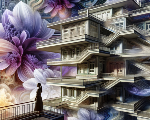 Surreal Multi-Tiered Building with Floral Patterns