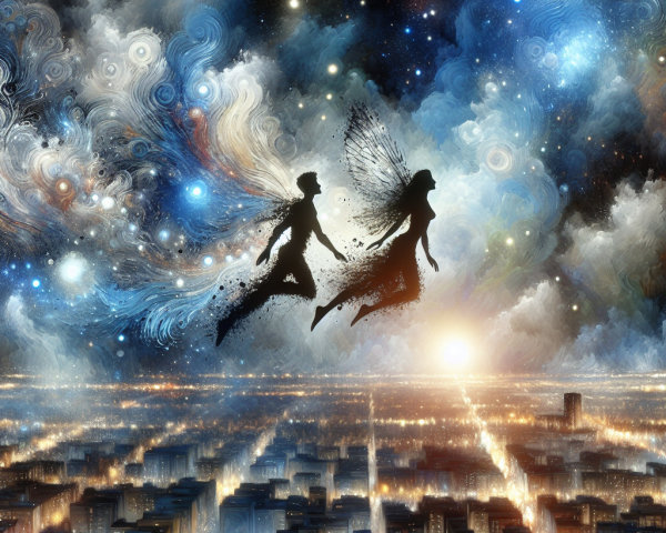 Celestial Landscape with Figures and Vibrant Clouds