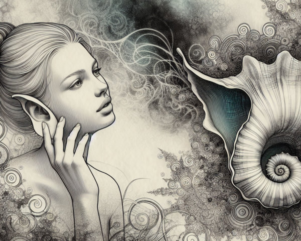 Ethereal Young Woman with Pointed Ears and Seashell