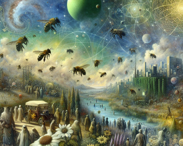 Surreal Landscape Merging Nature and Industry Elements