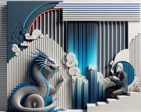 Three-Dimensional Scene of Dragon and Wise Figure