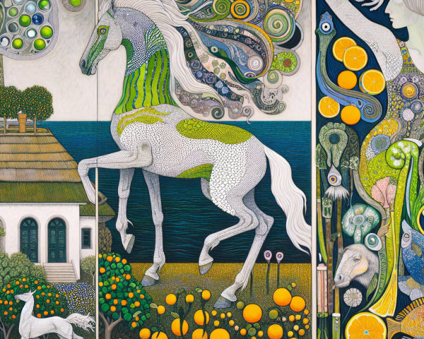 Whimsical Colorful Landscape in Three Panels
