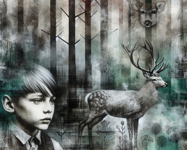 Surreal Portrait of a Boy with Nature Elements