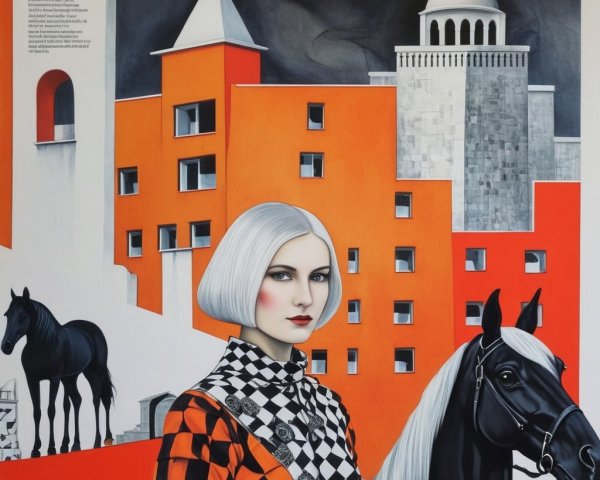 Colorful Geometric Artwork Featuring Woman and Horse