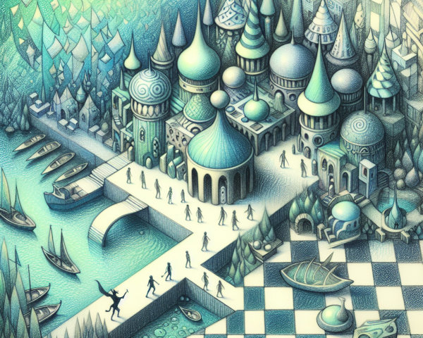 Whimsical Cityscape with Vibrant Colors and Patterns