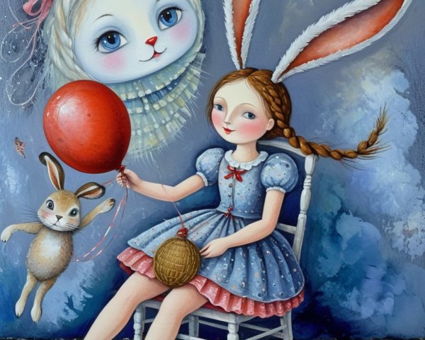 Whimsical illustration of a girl with a balloon