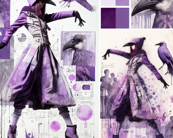 Dramatic Purple Crow-Inspired Fashion Design Display