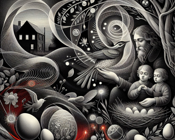 Surreal Scene of Nature and Humanity with Dreamlike Elements
