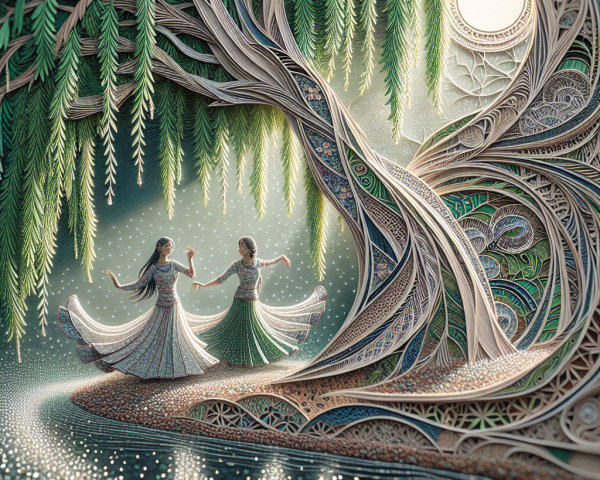 Intricate Paper-Cut Scene of Dancers and Tree