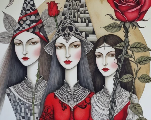 Ethereal Women in Intricate Illustrated Fashion