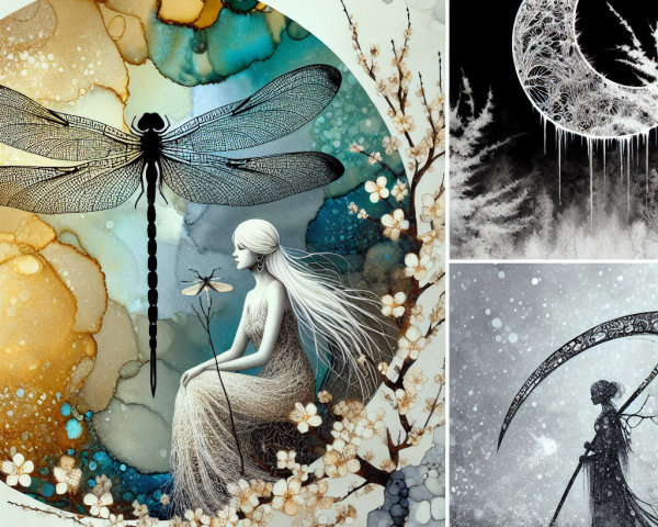 Ethereal Triptych Illustrations with Nature and Fantasy