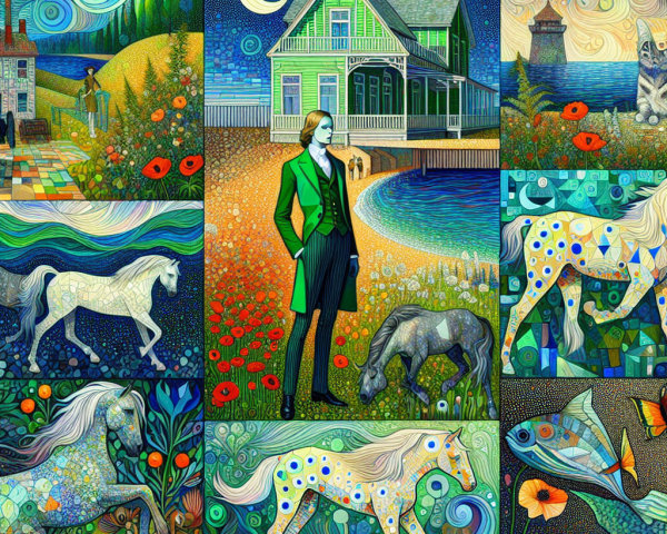 Vibrant Mosaic Collage of Nature and Whimsical Scenes