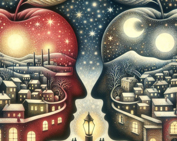 Apples with Faces and Towns Under a Starry Sky