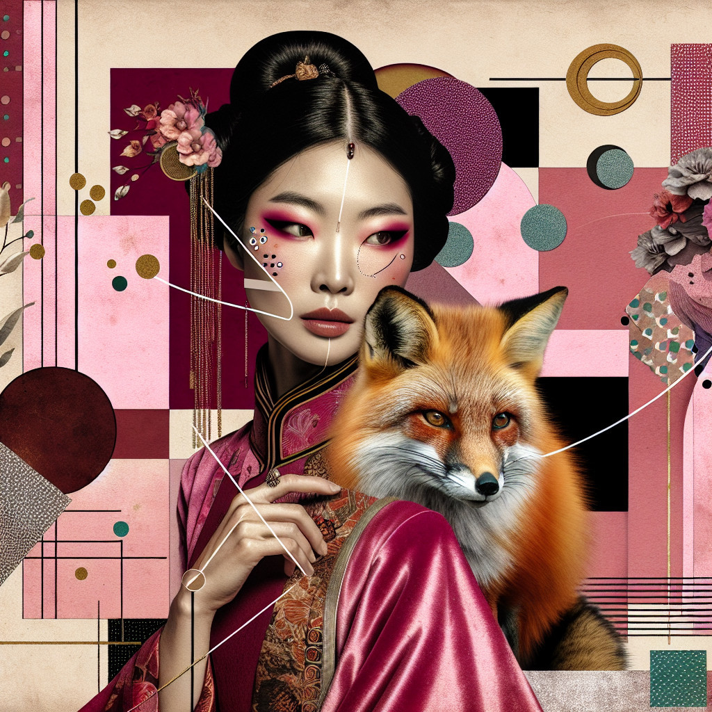 Stylized Woman in Traditional Attire with Fox Companion