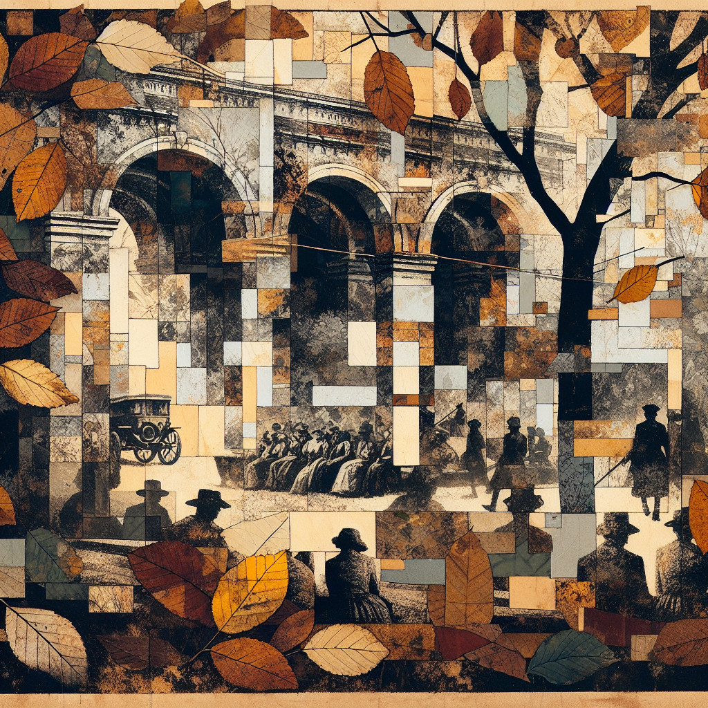 Layered Collage of Early 20th-Century Scene