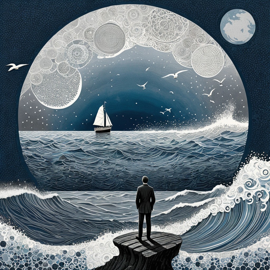 Man in Formal Attire Overlooking Dynamic Ocean Scene