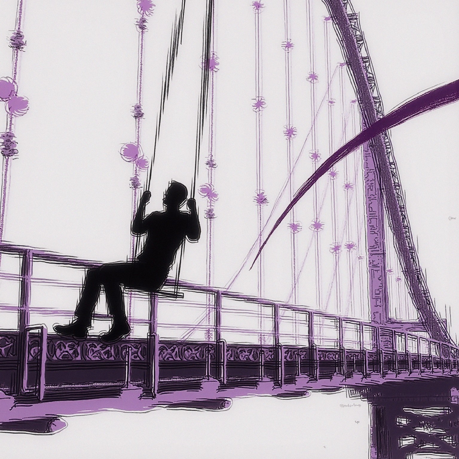 Silhouette on Bridge Against Purple-Toned Background