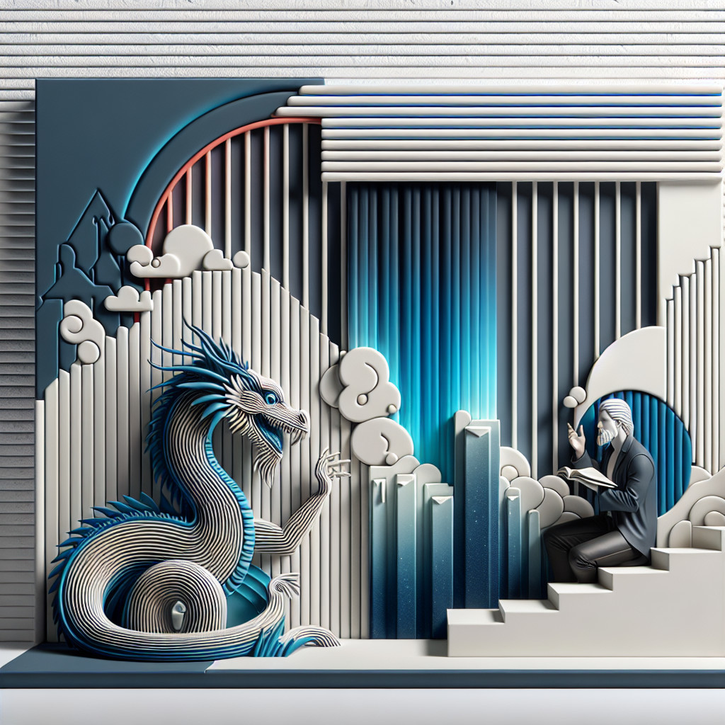 Three-Dimensional Scene of Dragon and Wise Figure