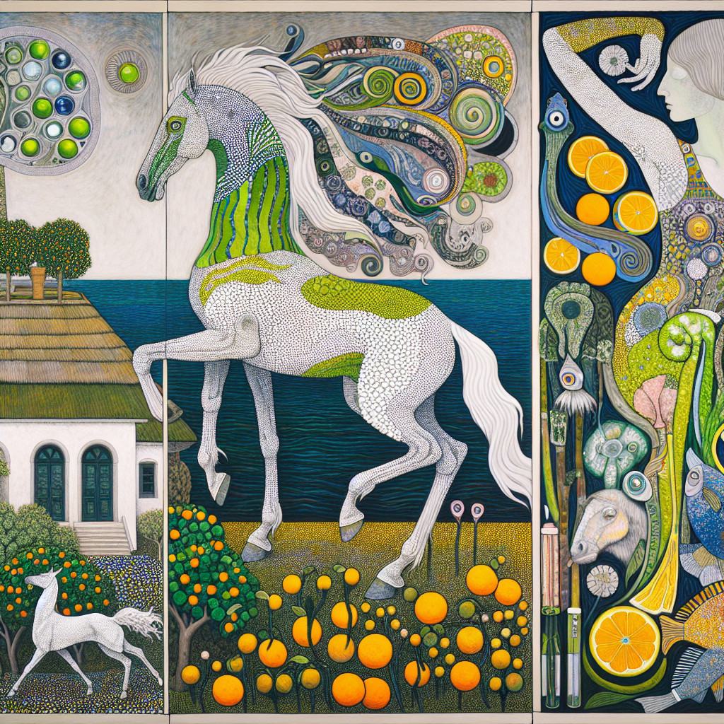 Whimsical Colorful Landscape in Three Panels