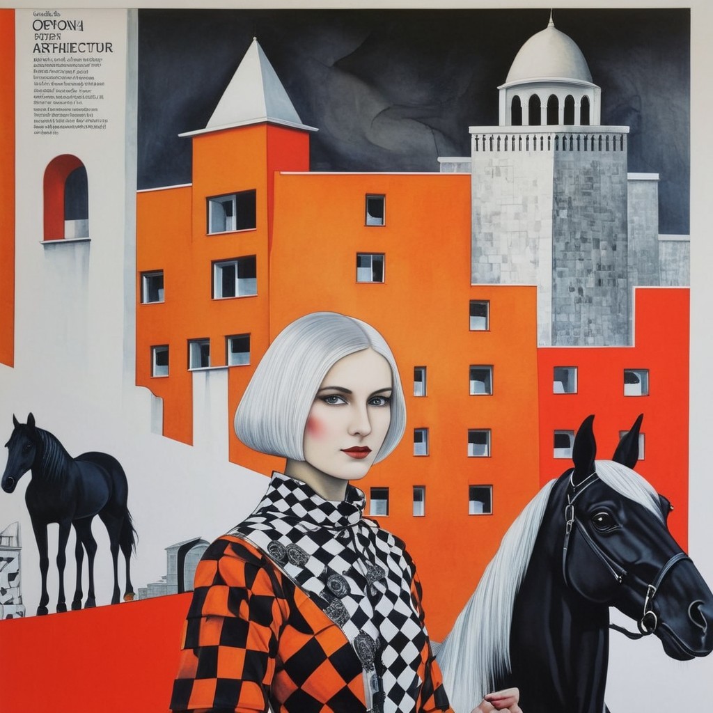 Colorful Geometric Artwork Featuring Woman and Horse