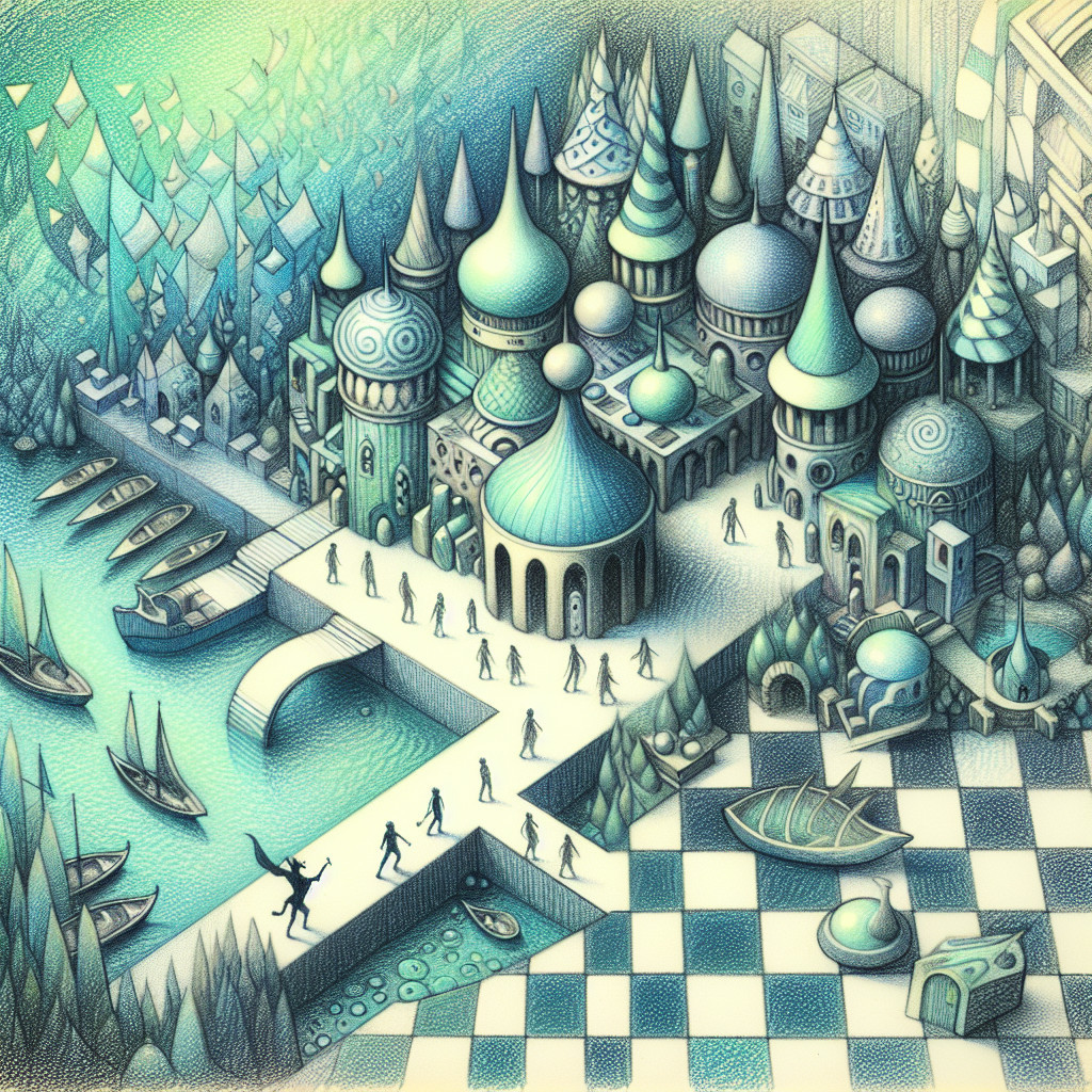 Whimsical Cityscape with Vibrant Colors and Patterns