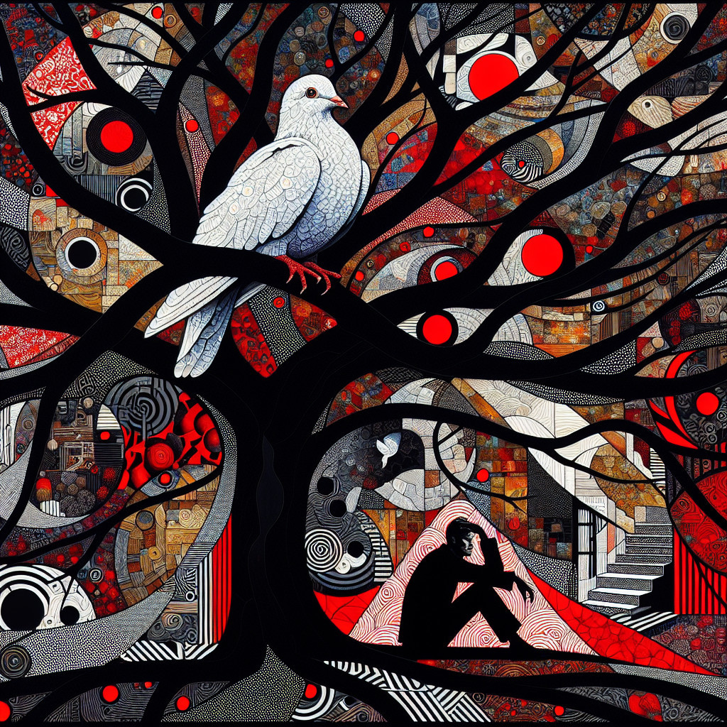 Abstract Landscape with Dove and Contemplative Figure