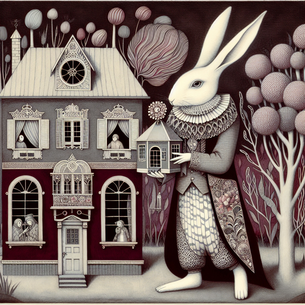Whimsical Rabbit with Birdcage by Charming Red House