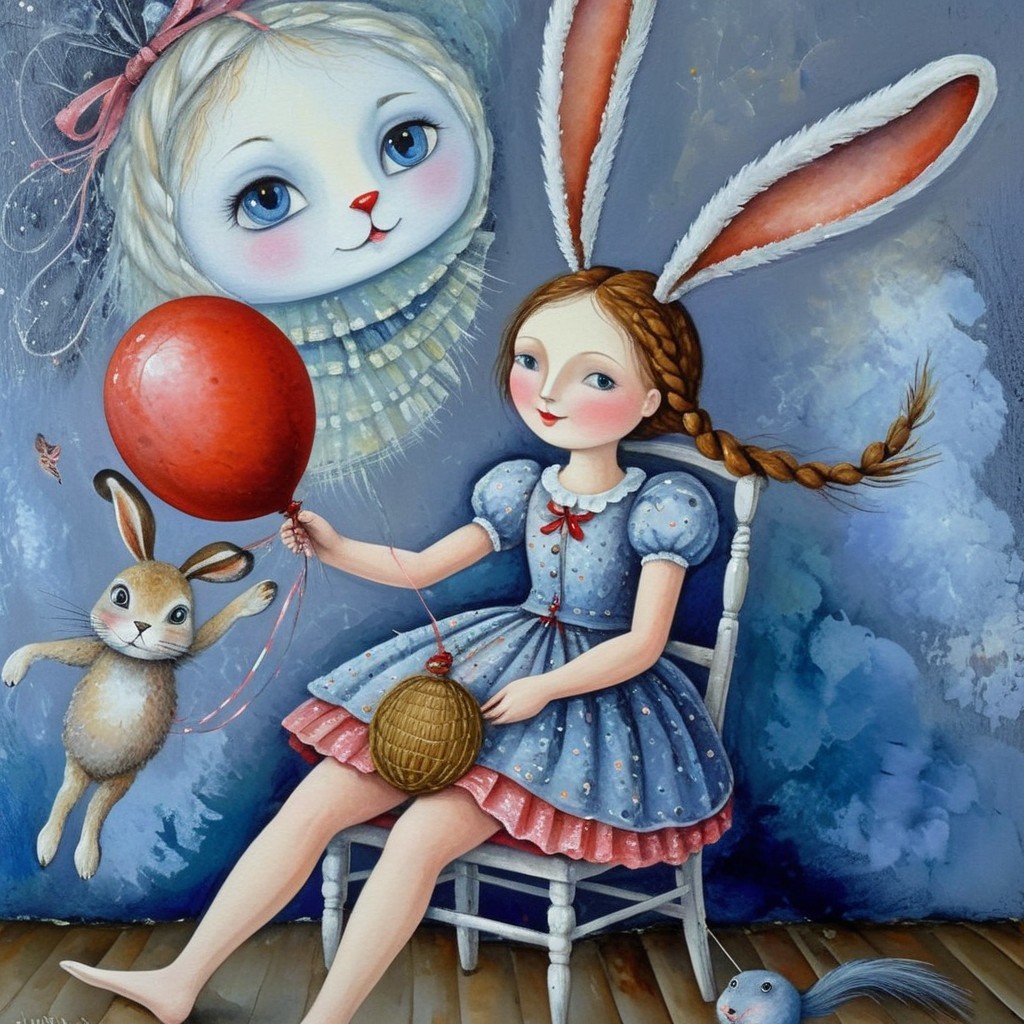 Whimsical illustration of a girl with a balloon