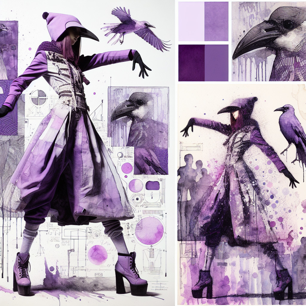 Dramatic Purple Crow-Inspired Fashion Design Display