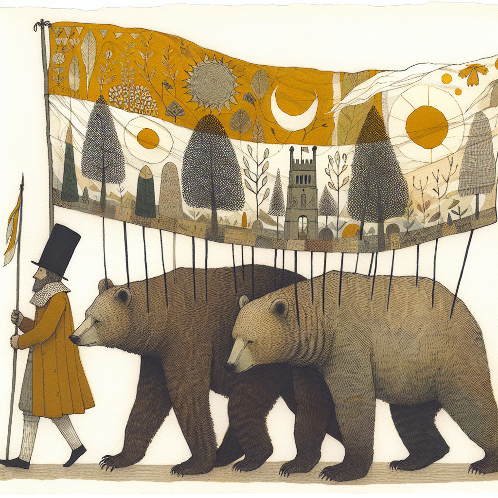 Whimsical Illustration of a Man and Two Bears