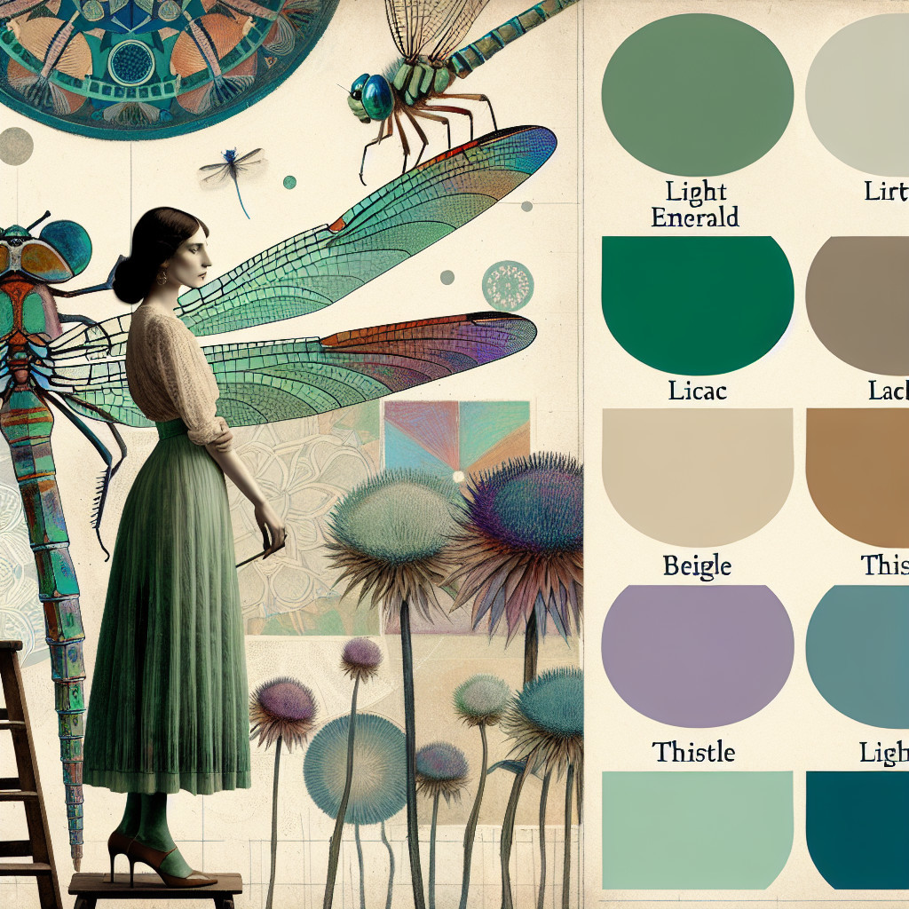 Mystical Scene with Woman and Dragonflies in Nature