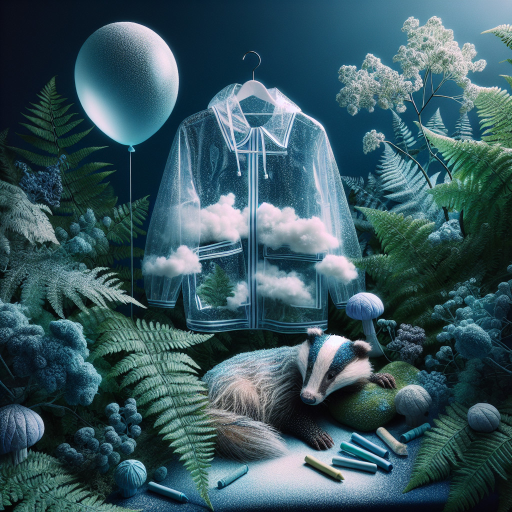 Translucent Raincoat Among Ferns and Whimsical Flora
