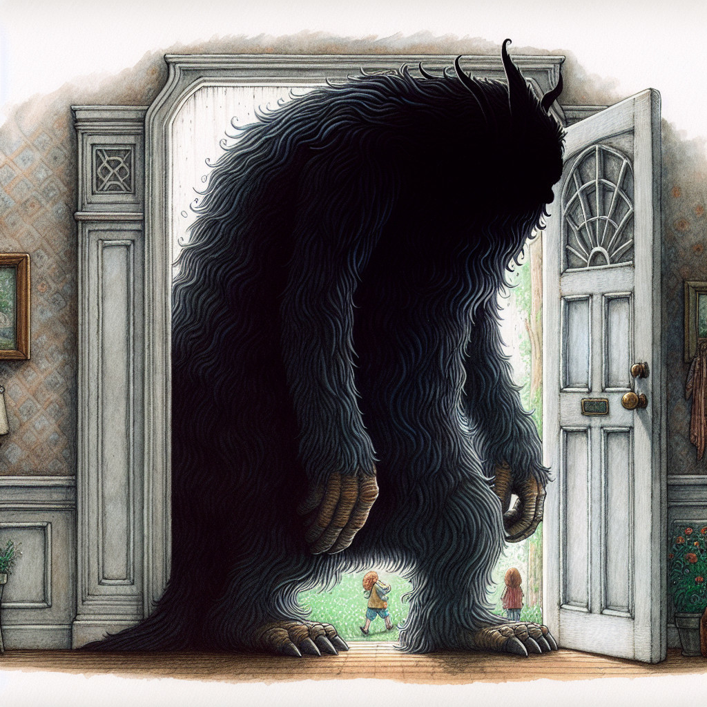 Furry Creature in Cozy Room with Curious Children